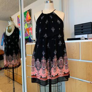 BLACK, PINK/RED FLOWY DRESS- PERFECT FOR SUMMER AND BEACH, LIGHTWEIGHT & AIRY